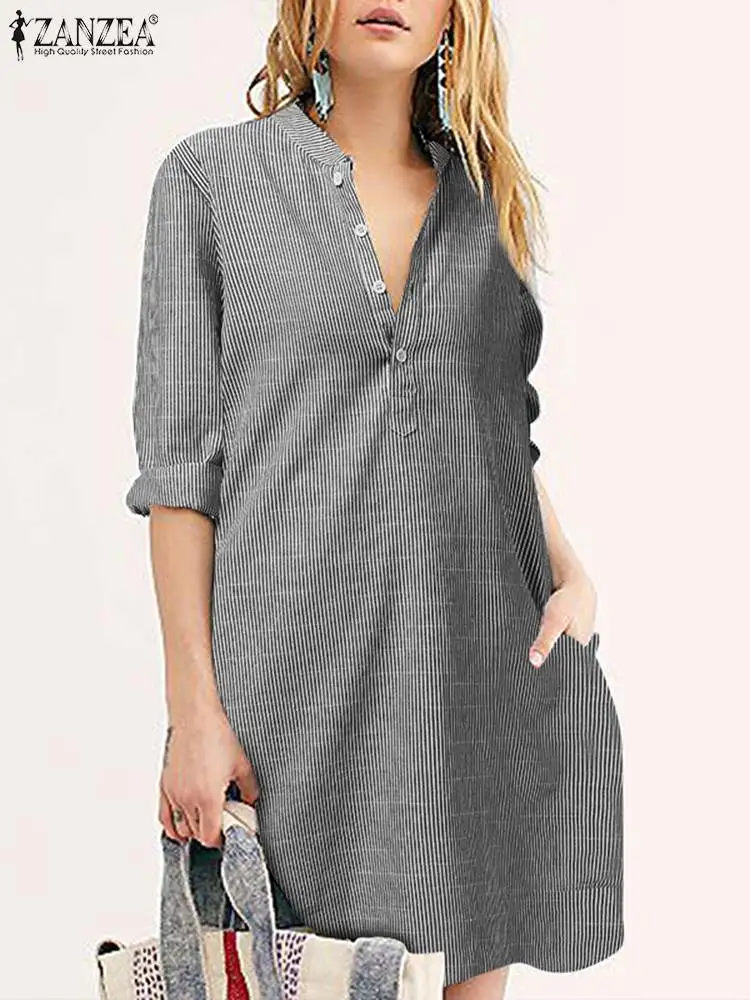 ZANZEA Elegant OL Dresses For Women Long Sleeve Striped Sundress Causal Office Shirt Dress Stand Collar Female Work Vestido 2023
ZANZEA Elegant OL Dresses For Women Long Sleeve Striped Sundress Causal Office Shirt Dress Stand Collar Female Work Vestido 2023