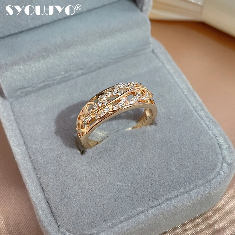 SYOUJYO Shiny Natural Zircon Hollow Leaf Rings For Women Elegant 585 Rose Gold Easy Matching Jewelry Fashion Wedding Rings
SYOUJYO Shiny Natural Zircon Hollow Leaf Rings For Women Elegant 585 Rose Gold Easy Matching Jewelry Fashion Wedding Rings