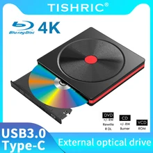 TISHRIC POP-UP Mobile External DVD-RW ODD HDD Device USB 3.0 Type C cable CD DVD Reader CD DVD Drive For Laptop Desktop PC