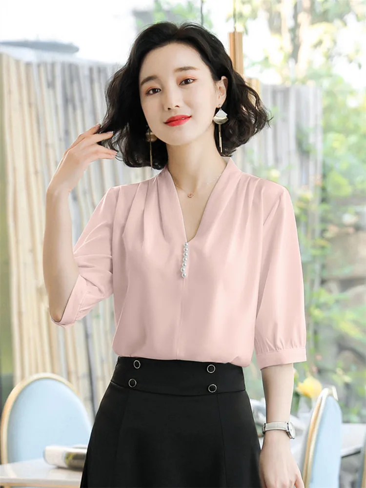 Women's Blouse Summer Elegant Half Sleeve Shirt Loose Femme White Shirts Plus Size Tops Clothing Bluas Pink Tops
Women's Blouse Summer Elegant Half Sleeve Shirt Loose Femme White Shirts Plus Size Tops Clothing Bluas Pink Tops
