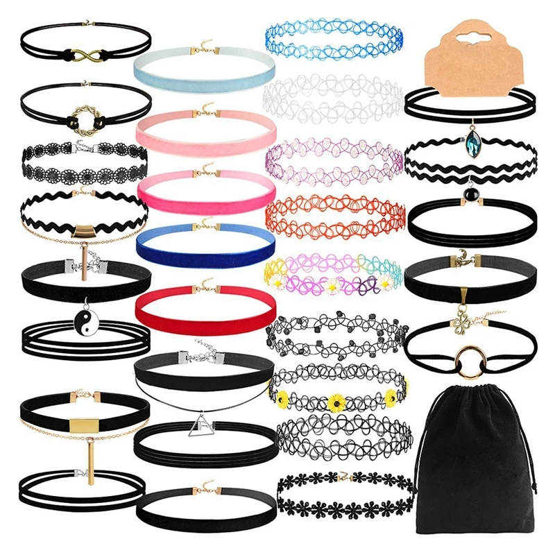 30 PCS Black Velvet Choker Necklace Set Henna Tattoo Choker Set Velvet Tattoo Ribbon Velvet Choker Set For Teen Girls Women
30 PCS Black Velvet Choker Necklace Set Henna Tattoo Choker Set Velvet Tattoo Ribbon Velvet Choker Set For Teen Girls Women