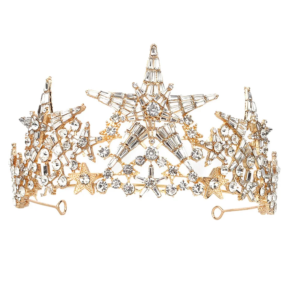

Brilliant Pentagram Star Rhinestone Crown Wedding Birthday Party Hair Accessories Tiara Womens Headband Bridal Hoop Headwear
