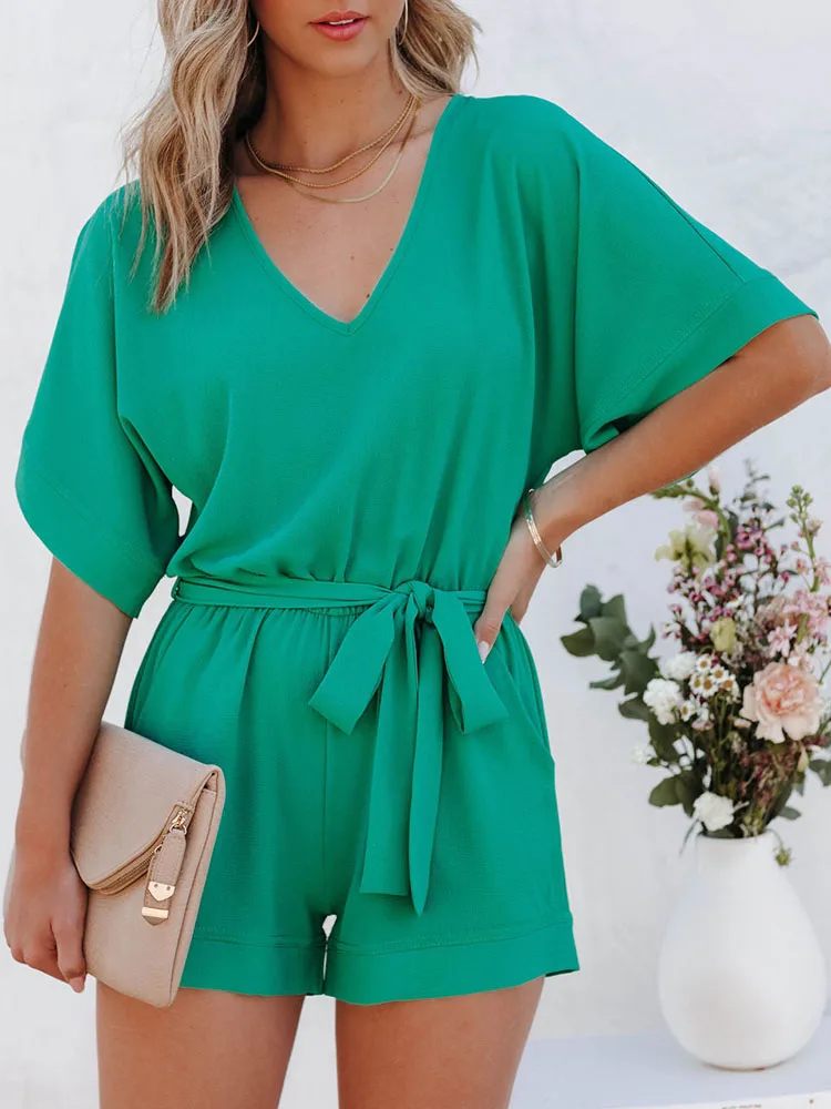 Summer Casual Loose Jumpsuit Shorts Women New Elegant Deep V Solid Color Lace Up Beach Resort Jumpsuit Office Fashion Party Suit
Summer Casual Loose Jumpsuit Shorts Women New Elegant Deep V Solid Color Lace Up Beach Resort Jumpsuit Office Fashion Party Suit