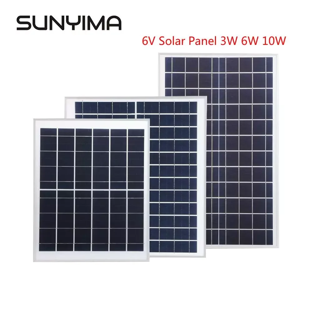 NEW SUNYIMA 6V Solar Panel 3W 6W 10W 15W Photovoltaic Sunpower Solar Battery Charger Polysilicon Solar Panels Kit for Outdoor
NEW SUNYIMA 6V Solar Panel 3W 6W 10W 15W Photovoltaic Sunpower Solar Battery Charger Polysilicon Solar Panels Kit for Outdoor
