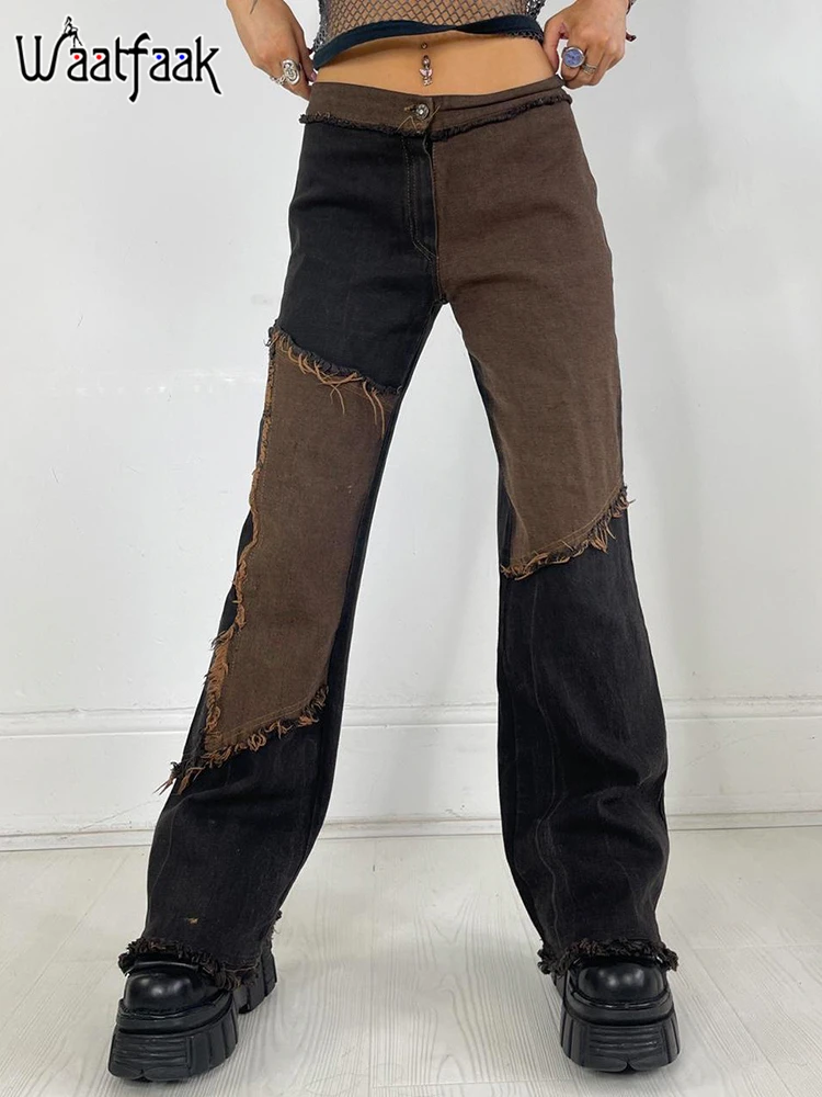 Женские джинсы в стиле пэчворк Waatfaak, коричневые рваные брюки-скинни с низкой талией, винтажные джинсовые брюки для мамы, Y2K
Женские джинсы в стиле пэчворк Waatfaak, коричневые рваные брюки-скинни с низкой талией, винтажные джинсовые брюки для мамы, Y2K
