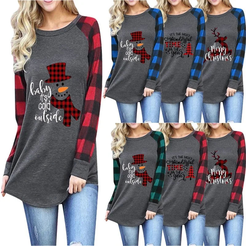 2020 Autumn and Winter New European and American Hot round Neck Plaid Christmas Women's Top T-shirt
2020 Autumn and Winter New European and American Hot round Neck Plaid Christmas Women's Top T-shirt