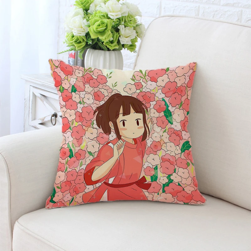 

Pillow Covers H-Hayao Miyazaki Animation Cover Silk Fall Pillowcase Pillowcases for Pillows Throw Bed Decorative Sofa Cases Body