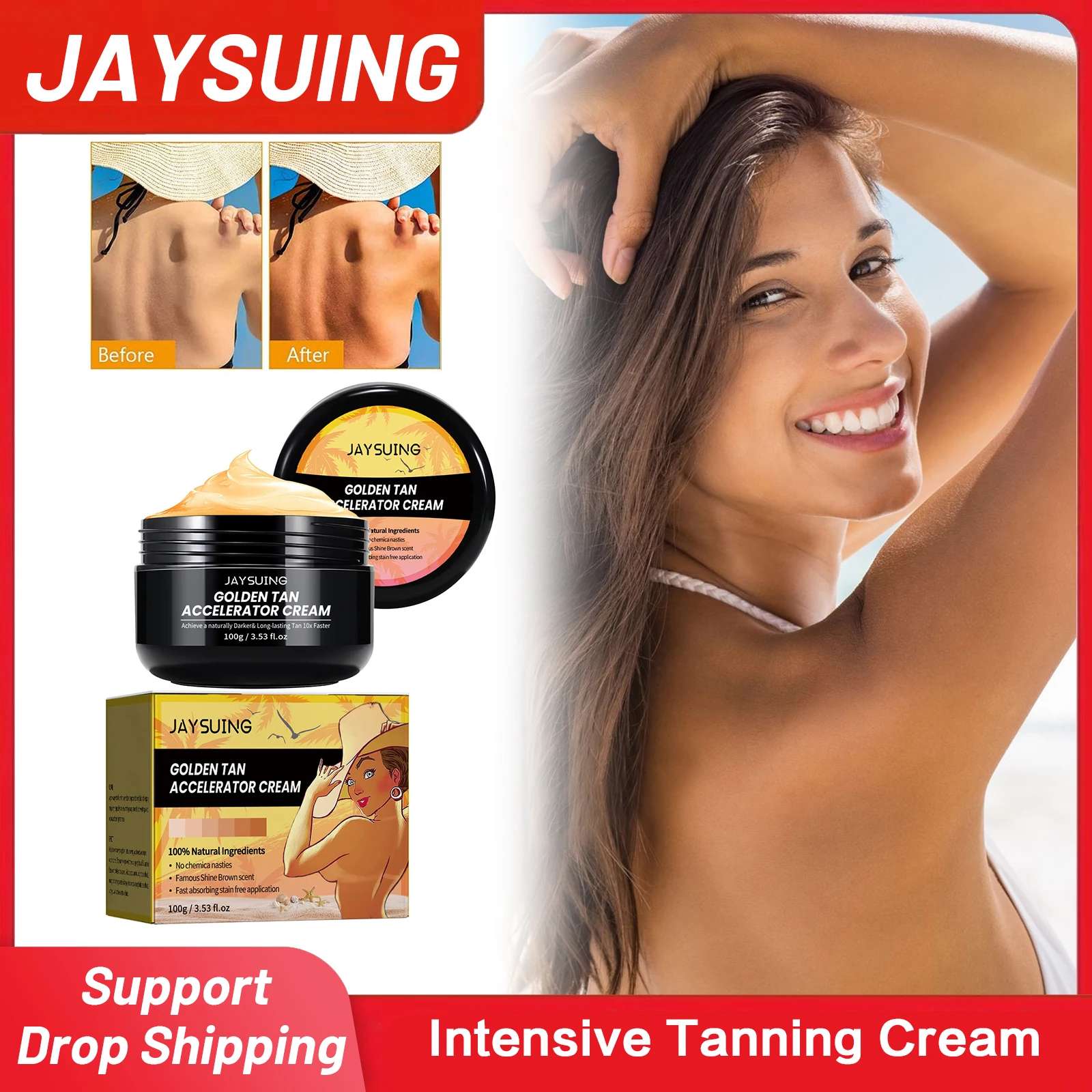 Intensive Tanning Cream Summer Beach Tanning Booster Bronzer Lotion for Face Body Long Lasting Sunless Self Tanning Cream 100g
Intensive Tanning Cream Summer Beach Tanning Booster Bronzer Lotion for Face Body Long Lasting Sunless Self Tanning Cream 100g
