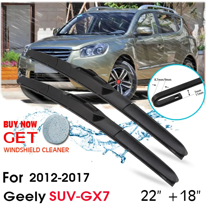 

Car Wiper Blade Front Window Windshield Rubber Silicon Refill Wipers For Geely SUV-GX7 2012-2017 LHD/RHD 22"+18" Car Accessories