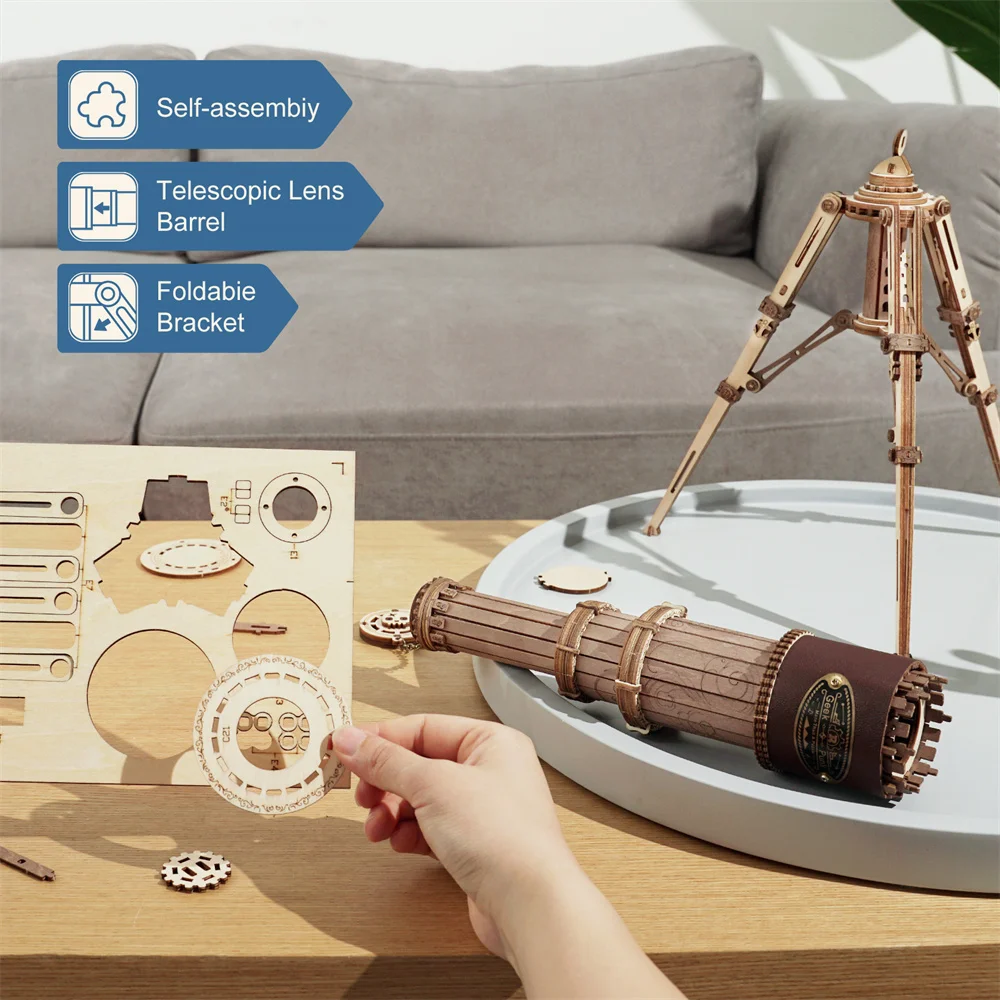 Robotime Rokr 1:1 DIY 314 шт Телескопический монокулярный телескоп деревянная модель