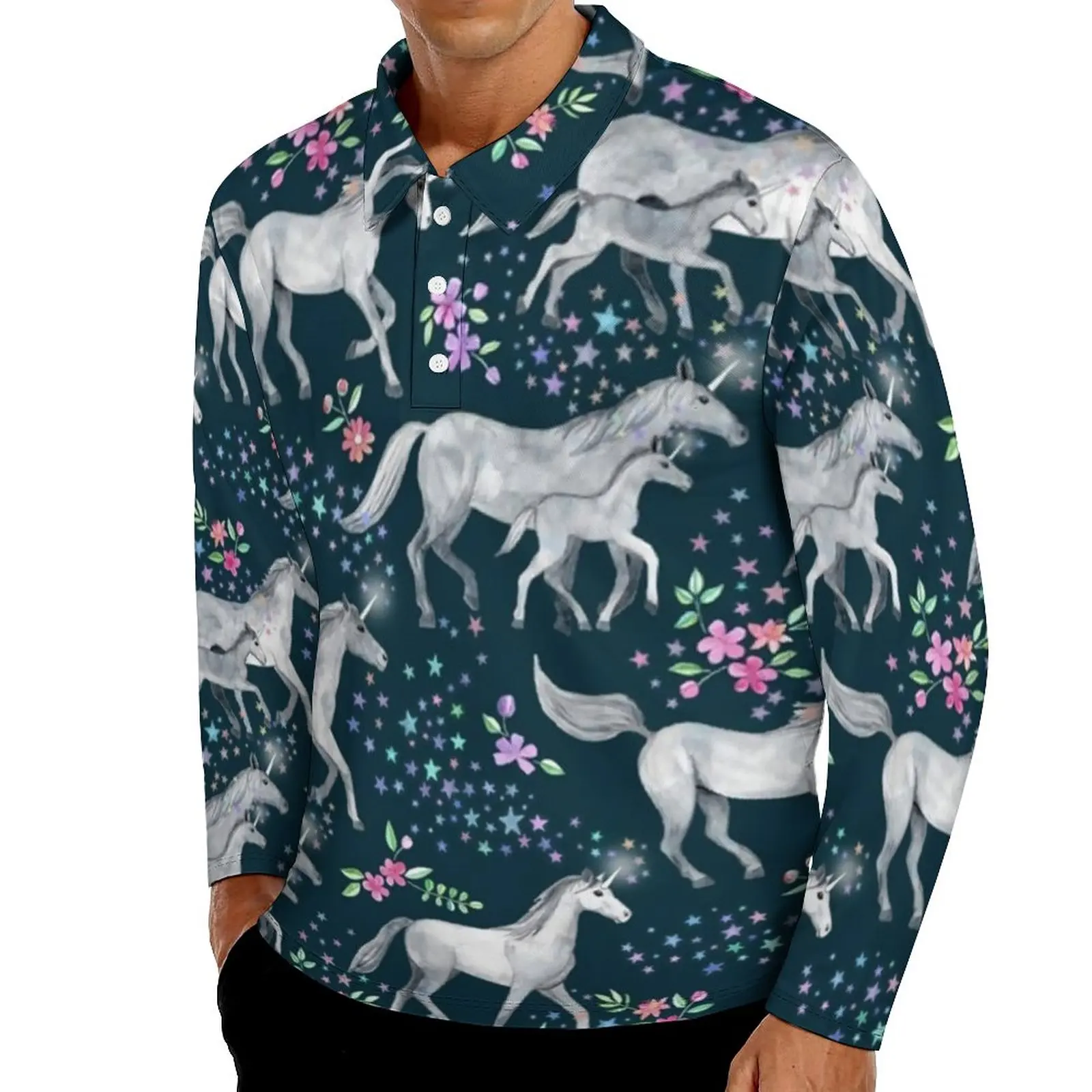 Футболка-поло мужская с длинным рукавом, повседневная смешная рубашка с принтом белой лошади, с единорогом и звездами, большие размеры
Футболка-поло мужская с длинным рукавом, повседневная смешная рубашка с принтом белой лошади, с единорогом и звездами, большие размеры