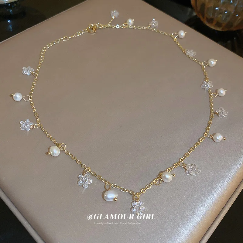Fashion French Pearl Crystal Flower Necklaces for Women Gold Short Clavicle Chain Charm Girls Chokers Trend Coller Jewelry Gifts
Fashion French Pearl Crystal Flower Necklaces for Women Gold Short Clavicle Chain Charm Girls Chokers Trend Coller Jewelry Gifts