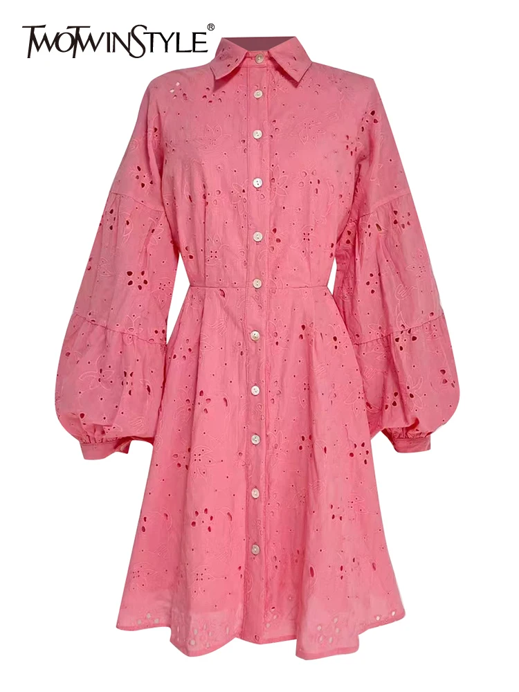 TWOTWINSTYLE Vintage Embroidery Mini Dress For Women Lapel Lantern Sleeve High Waist Cut Out Solid Dresses Female Spring Clothes
TWOTWINSTYLE Vintage Embroidery Mini Dress For Women Lapel Lantern Sleeve High Waist Cut Out Solid Dresses Female Spring Clothes