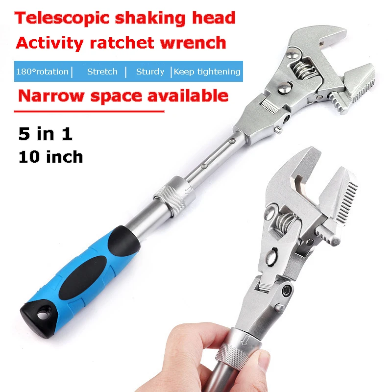 10-inch Ratchet Adjustable Wrench 5-in-1 Torque Wrench Can Rotate and Fold 180 Degrees Fast Wrench Pipe Wrench Repair Tool
10-inch Ratchet Adjustable Wrench 5-in-1 Torque Wrench Can Rotate and Fold 180 Degrees Fast Wrench Pipe Wrench Repair Tool