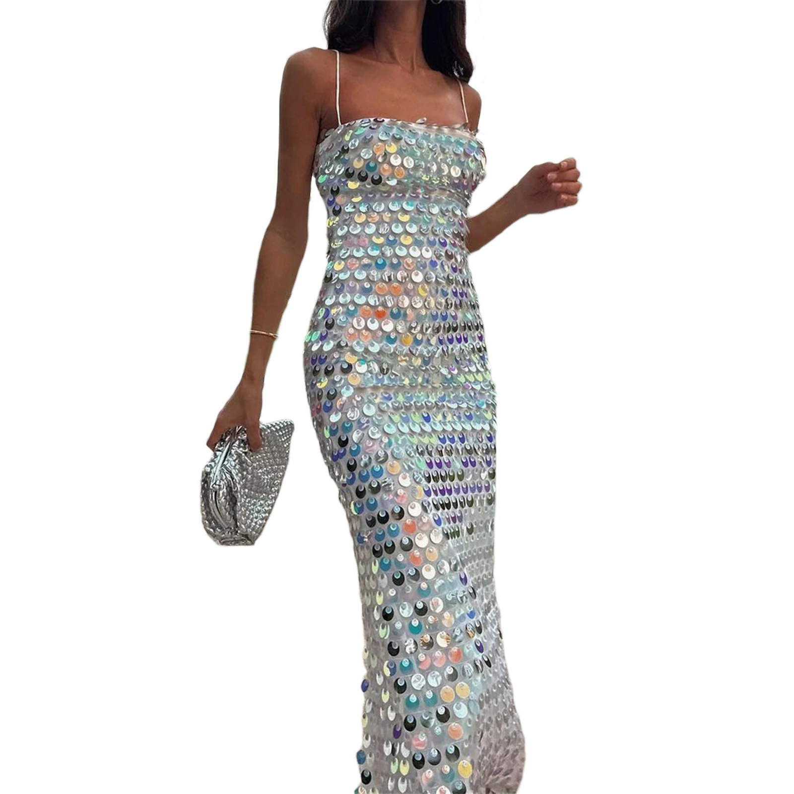 Women Sexy Bodycon Straight Long Dress Sequins Spaghetti Strap Sleeveless Sling Backless High Slit Party Club Vestido
Women Sexy Bodycon Straight Long Dress Sequins Spaghetti Strap Sleeveless Sling Backless High Slit Party Club Vestido