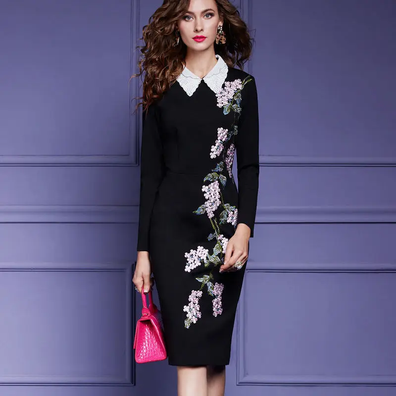 Womens Spring Elegant Lapel Neck Embroidery Floral Slim Office Party Cocktail Robe Female Vintage Bodycon Pencil Dress Vestidos
Womens Spring Elegant Lapel Neck Embroidery Floral Slim Office Party Cocktail Robe Female Vintage Bodycon Pencil Dress Vestidos