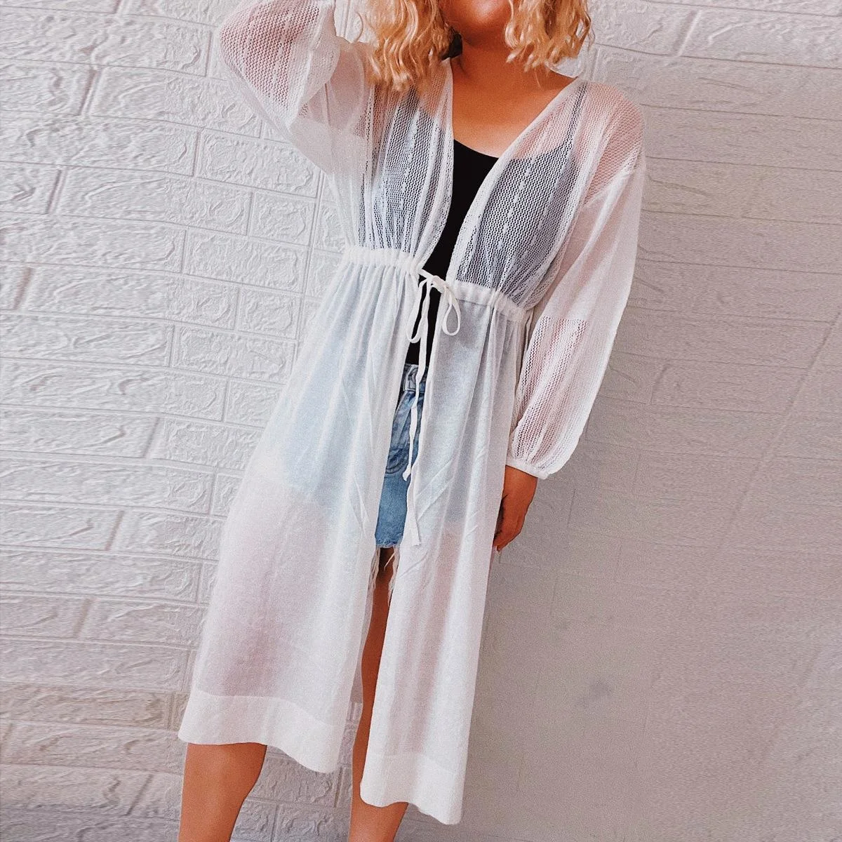 OMCHION Solid Color Beach Cover Up 2022 Summer Lantern Sleeve Lace Up Knitted Cardigan Women Thin See Through Beachwear
OMCHION Solid Color Beach Cover Up 2022 Summer Lantern Sleeve Lace Up Knitted Cardigan Women Thin See Through Beachwear