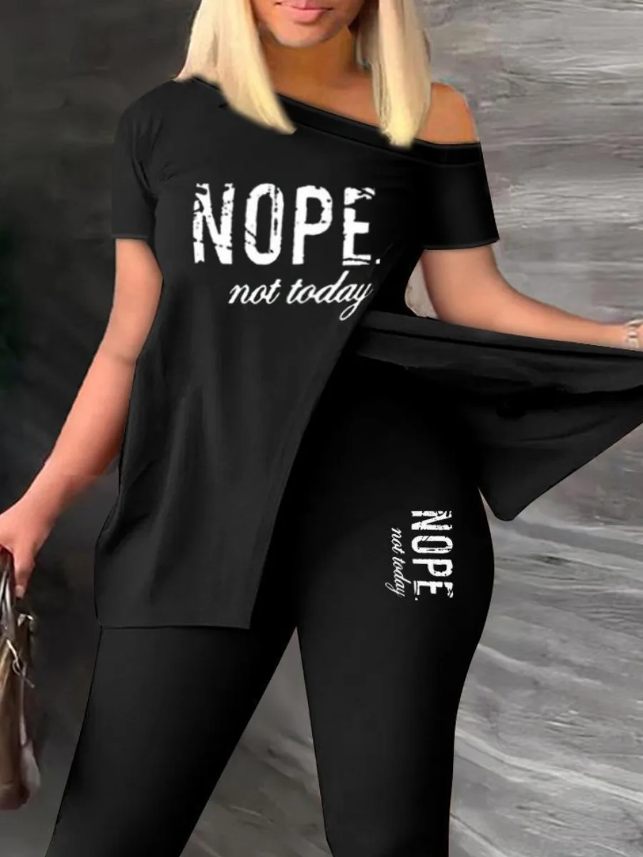 LW Women Fashion Two Piece Suit Letter Print Side Split Pants Set Elegant Skinny Skew Neck short Sleeve Hem Top and Pants Set
LW Women Fashion Two Piece Suit Letter Print Side Split Pants Set Elegant Skinny Skew Neck short Sleeve Hem Top and Pants Set
