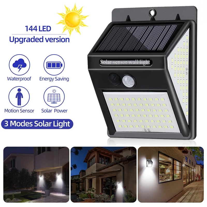 144 LED Solar Lamps Outdoor Sunlight Powered 3 Modes Waterproof Solar Led Light with Motion Sensor for Street Garden Decoration
144 LED Solar Lamps Outdoor Sunlight Powered 3 Modes Waterproof Solar Led Light with Motion Sensor for Street Garden Decoration