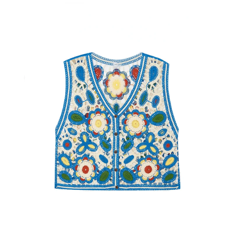 

Vintage Women Floral Embroidery Vest Jackets Summer Indie Folk Open WaistCoat Casual Patchwork V Neck Ladies Vest Cropped Tops