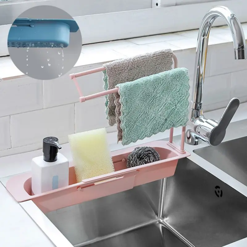 Telescopic Sink Holder Soap Sponge Sink Drain Rack Self Adhesive Storage Basket Expandable Sink Rack with Towel Kitchen Tools
Telescopic Sink Holder Soap Sponge Sink Drain Rack Self Adhesive Storage Basket Expandable Sink Rack with Towel Kitchen Tools