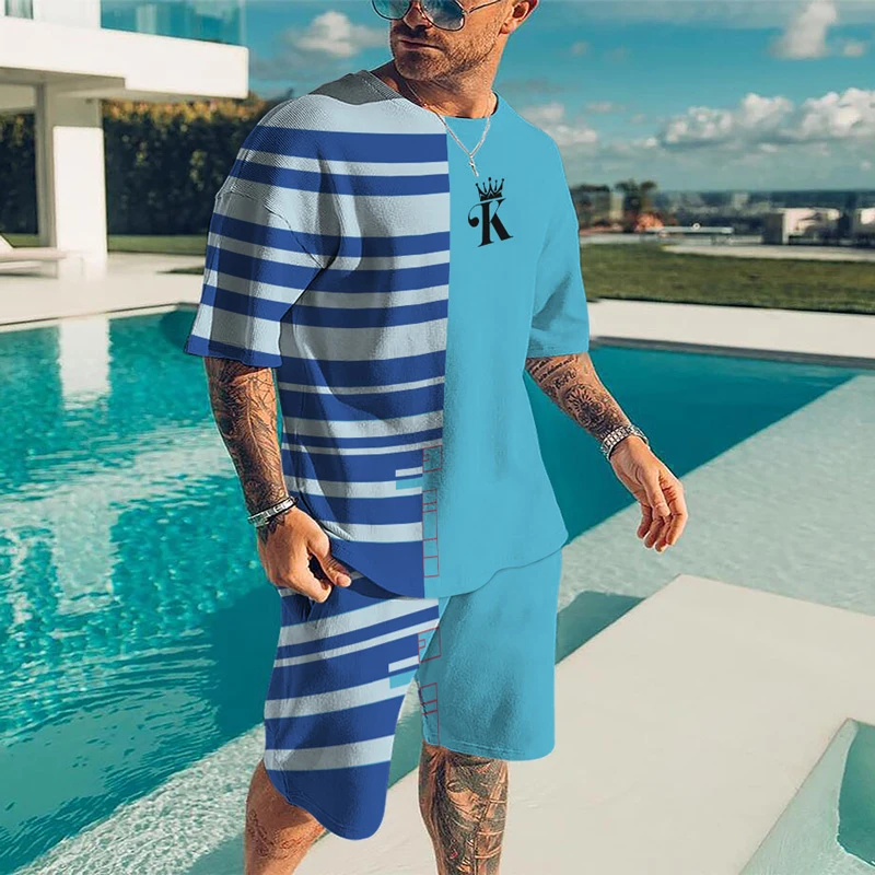 New Summer Men's Tracksuit Striped Patchwork Outfits Set 3D Print Poker T-Shirt+Shorts Casual Jogging Suit Oversized Clothing
New Summer Men's Tracksuit Striped Patchwork Outfits Set 3D Print Poker T-Shirt+Shorts Casual Jogging Suit Oversized Clothing