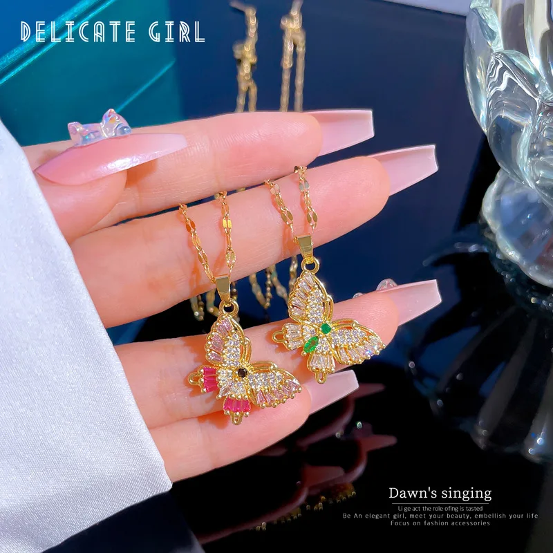 316L Stainless Steel Sweet Beautiful Butterfly Pendant Necklace Fashion Luxury Zircon Necklace Elegant Jewelry Gifts for Women
316L Stainless Steel Sweet Beautiful Butterfly Pendant Necklace Fashion Luxury Zircon Necklace Elegant Jewelry Gifts for Women