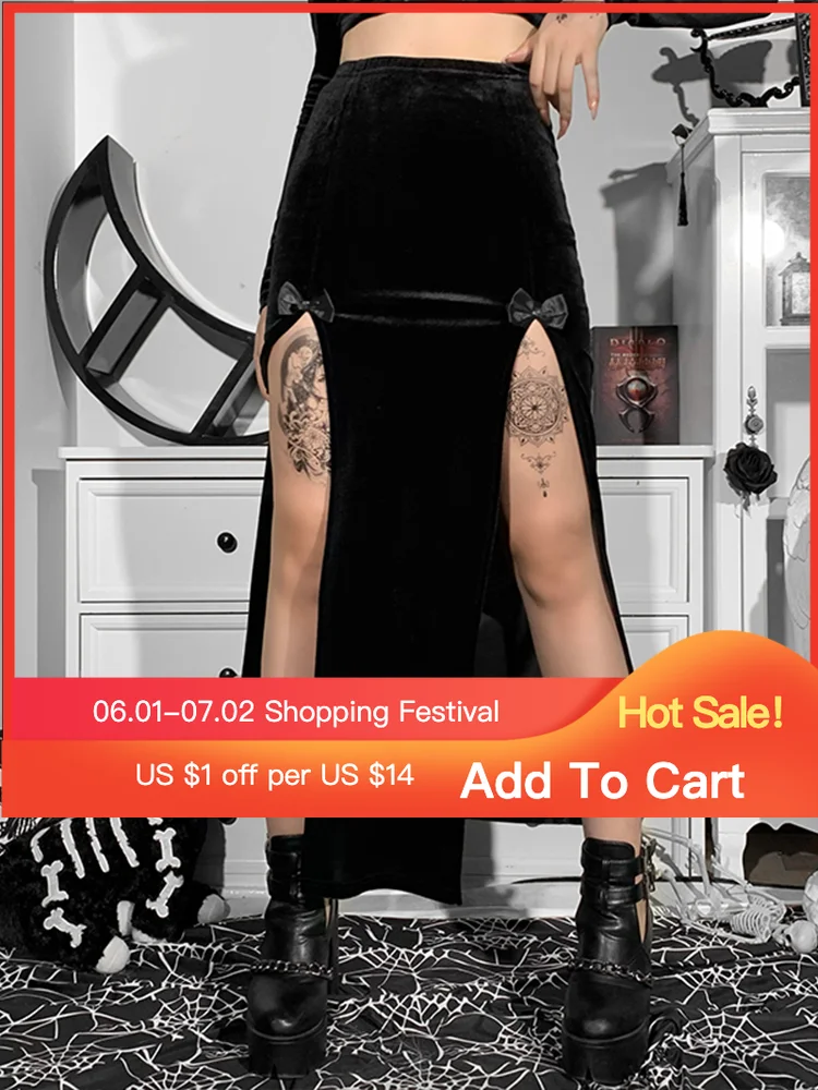 Goth Vintage Black Velvet Split Skirts Aesthetic Sexy High Waist Bow Bodycon Long Skirt Elegant E Girl Punk Partywear Clothes
Goth Vintage Black Velvet Split Skirts Aesthetic Sexy High Waist Bow Bodycon Long Skirt Elegant E Girl Punk Partywear Clothes