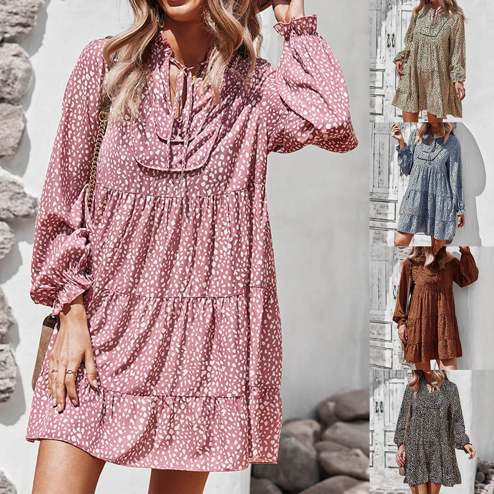 Loose Round Neck Long Sleeve Lady Elegant Leopard Print Causal Dress Summer Dresses Halter
Loose Round Neck Long Sleeve Lady Elegant Leopard Print Causal Dress Summer Dresses Halter