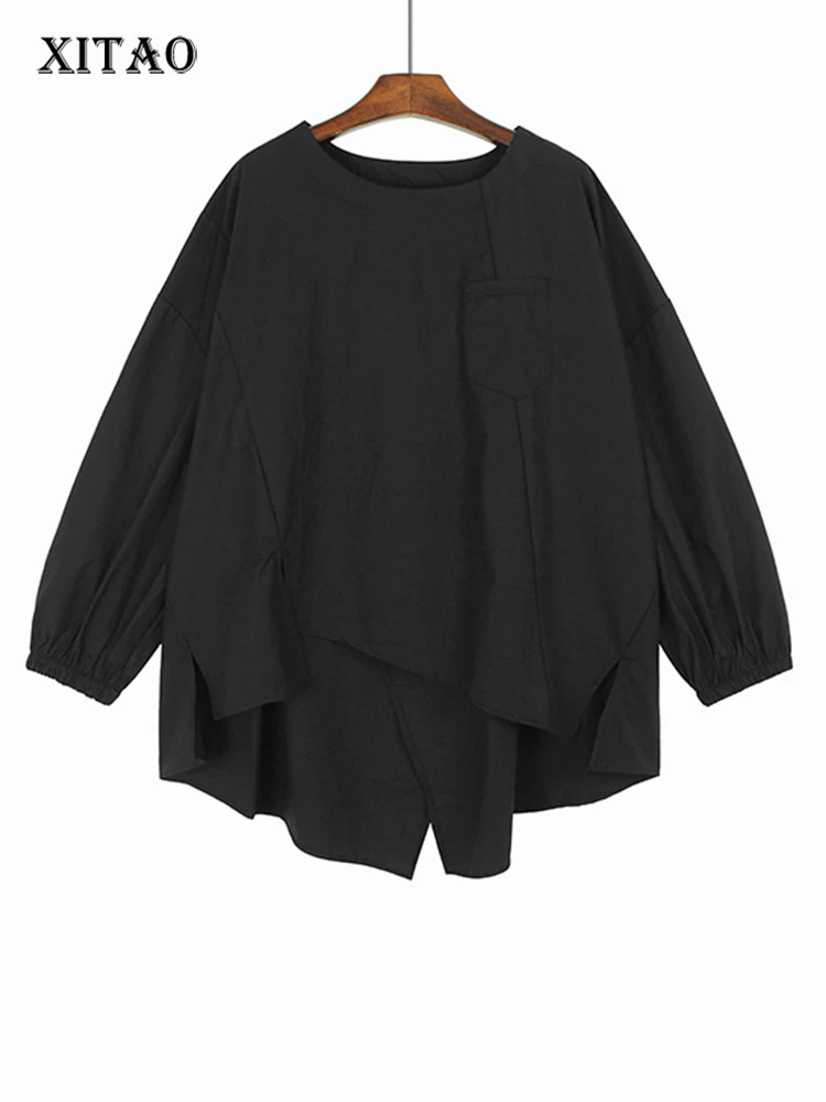 

XITAO Asymmetric O-neck Female Shirt Irregular Simplicity Fashion Women Autumn New Arrival Loose Trend Long Sleeve Top LYD1284
