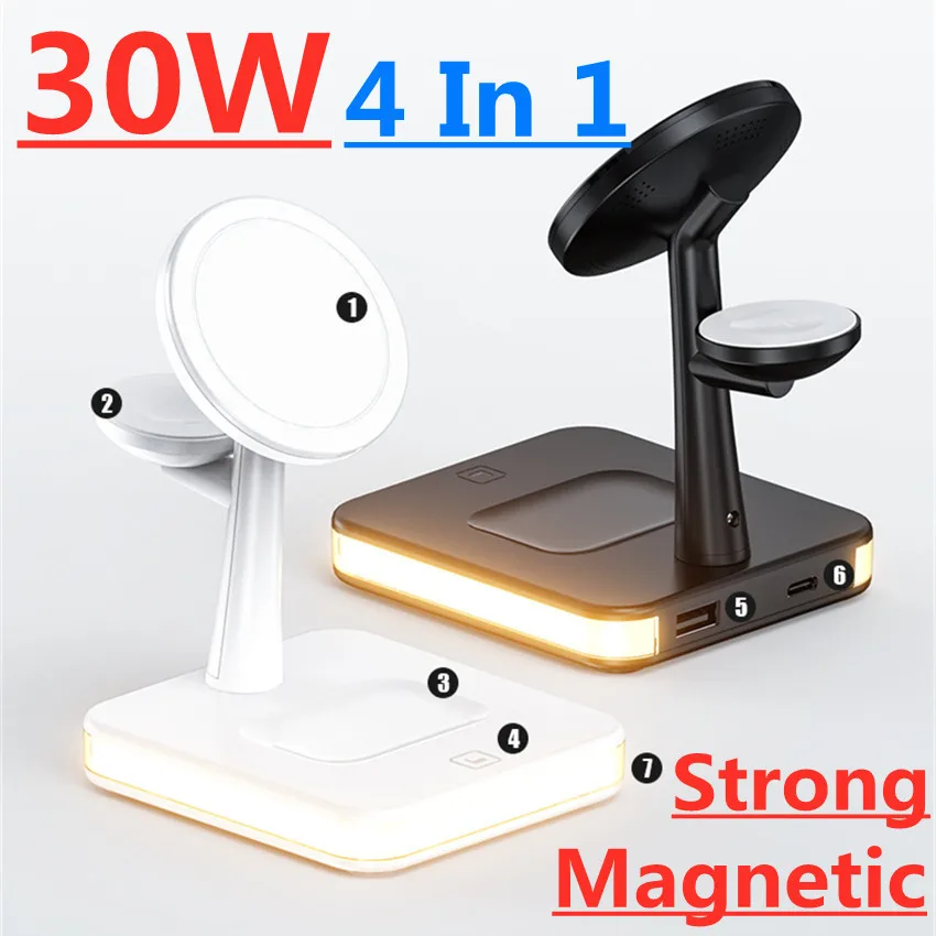 

30W 3 in 1 Magnetic Wireless Charger Stand For Macsafe iPhone 13 12 Pro Max Apple Watch iWatch 7 6 Airpods Fast Charging Station