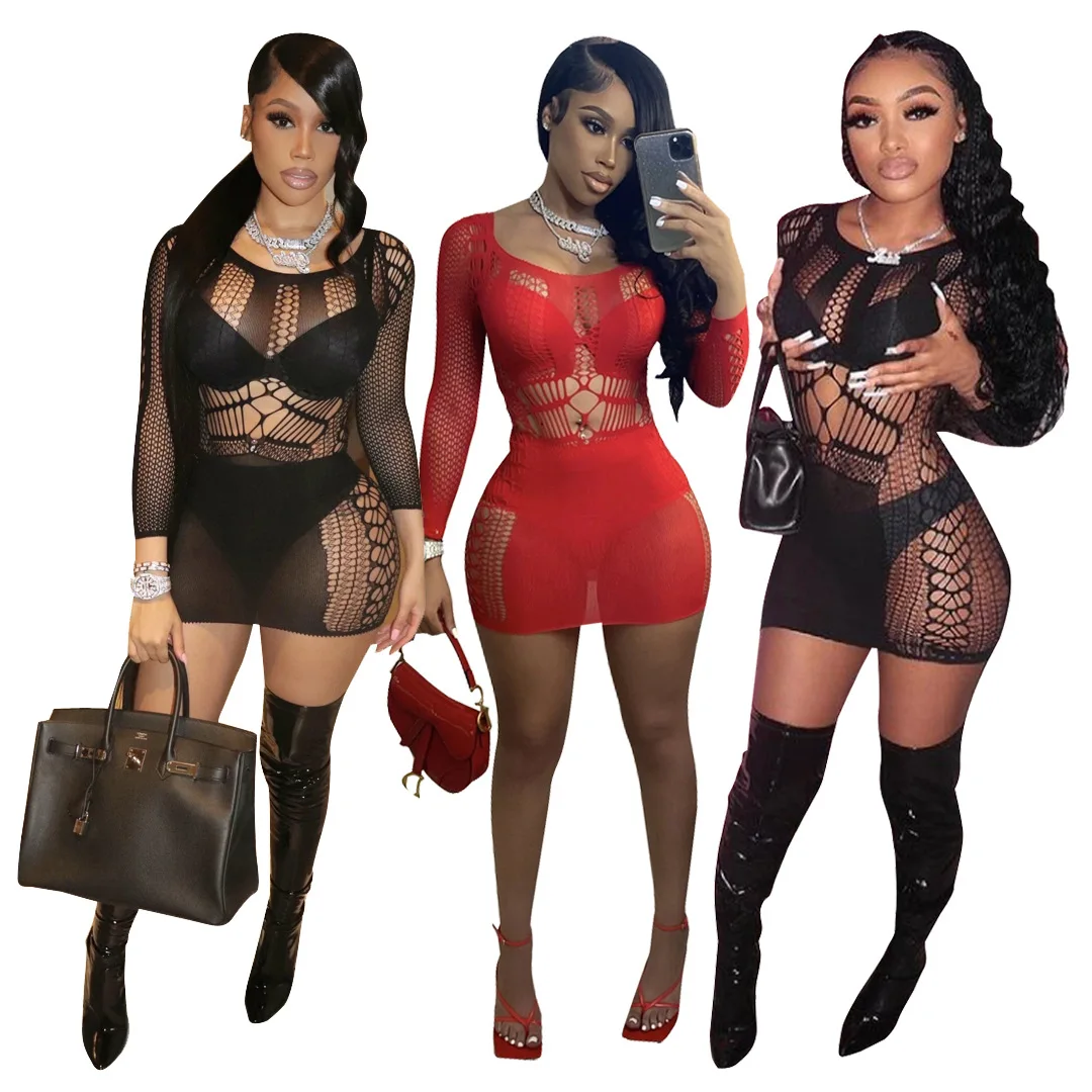 Summer Clothes for Women 2022 New Fashion Sexy Dress Hollow Perspective Tight-fitting Round Neck Long-sleeved Frocks for Women
Summer Clothes for Women 2022 New Fashion Sexy Dress Hollow Perspective Tight-fitting Round Neck Long-sleeved Frocks for Women