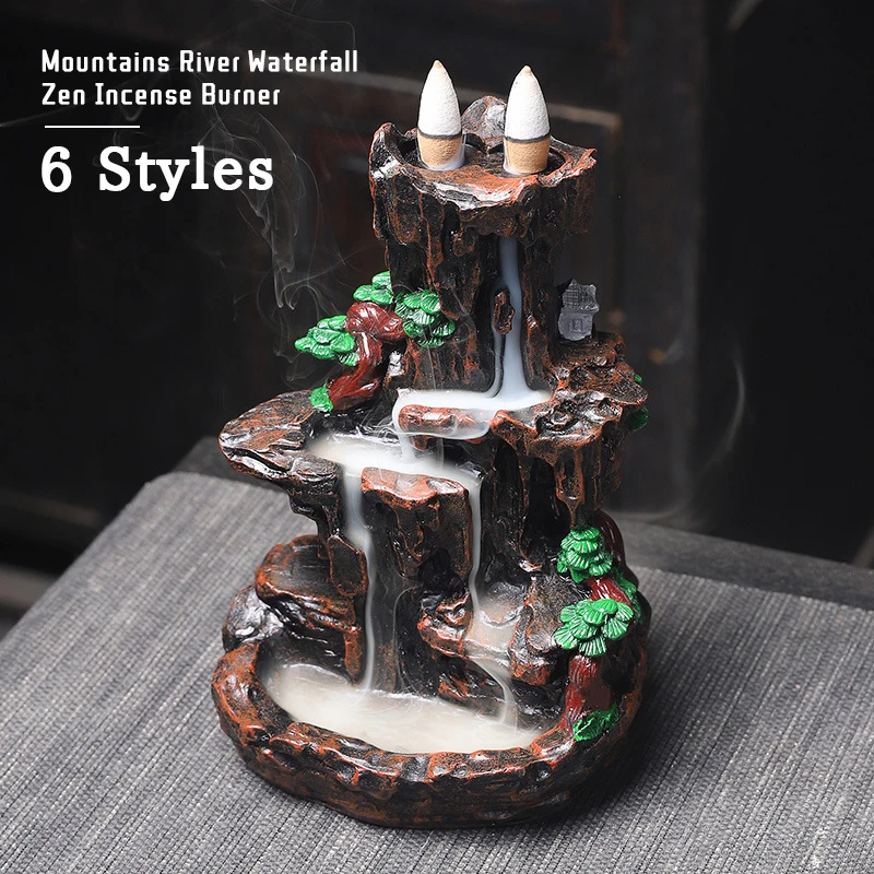 

Mountains River Waterfall Incense Burner Fountain Backflow Aroma Smoke Censer Holder Office Home Unique Crafts+100 Incense Cones