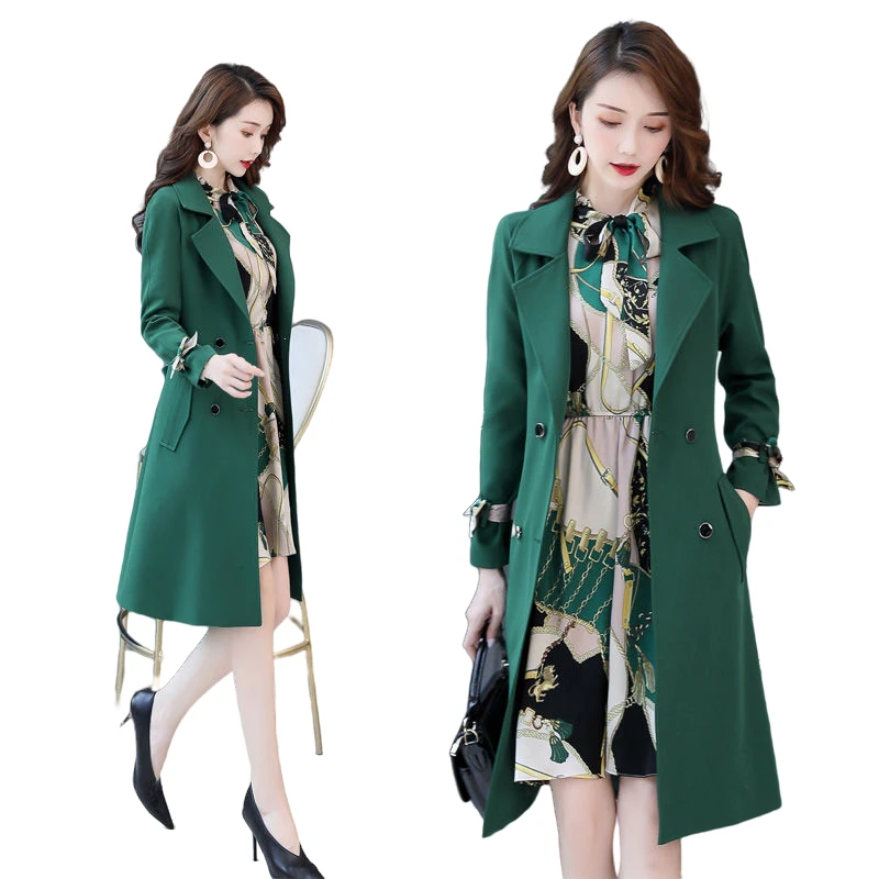 

Spring Autumn Trench Coat Slim Long Coat OL Women Windbreakers Plus Size Two Pieces Women Sets Trench Coats/Dress/Set Outwears