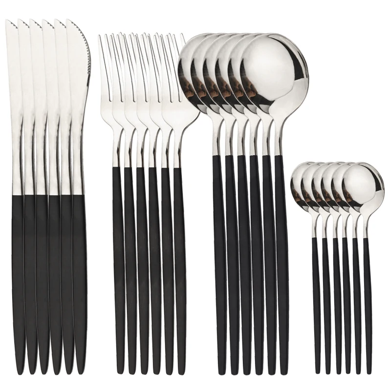 AJOYOUS 24Pcs Flatware Set Stainless Steel Western Style Dinnerware Black Silver Spoon Fork Knife Flatware Mirror Home Cutlery
AJOYOUS 24Pcs Flatware Set Stainless Steel Western Style Dinnerware Black Silver Spoon Fork Knife Flatware Mirror Home Cutlery