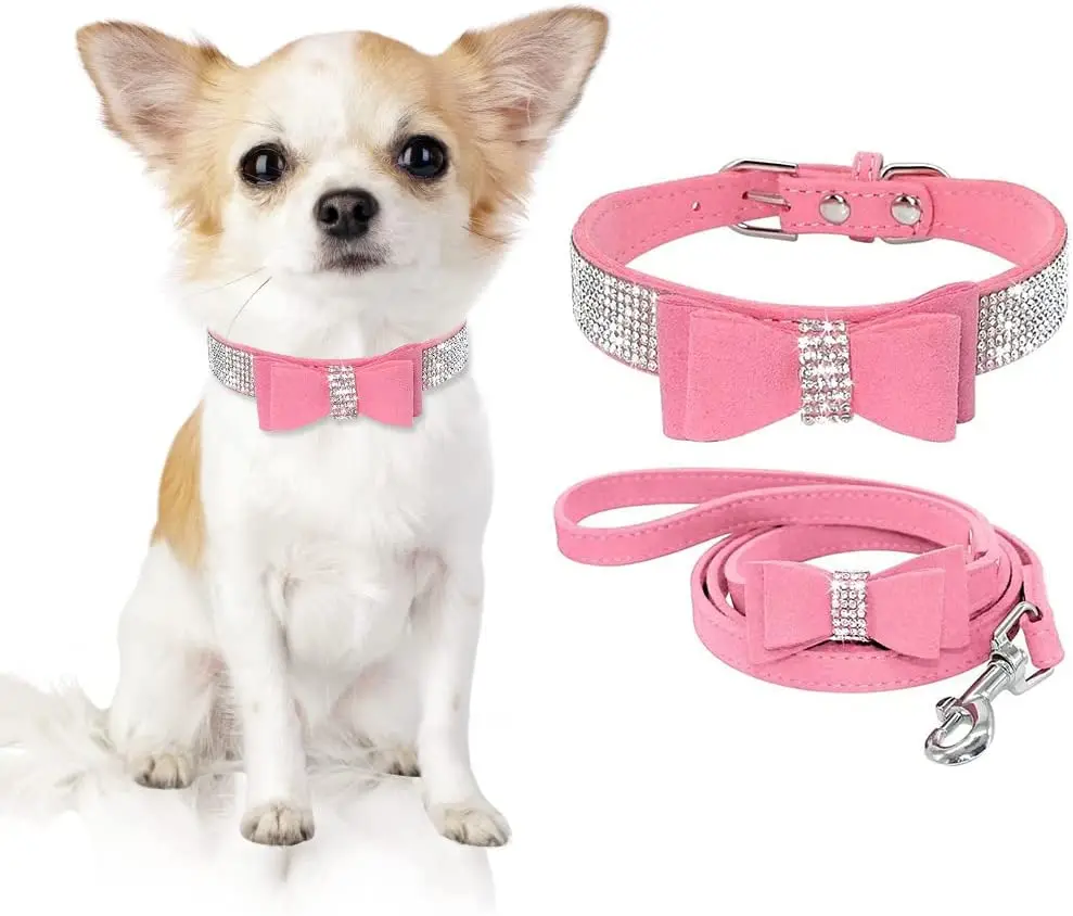 

Adjustable Dog Collars Traction Rope Set Walk Lead Leash Pink Cute Chihuahua Kitten Collar For Small Dogs Cat Girl Puppy Collar
