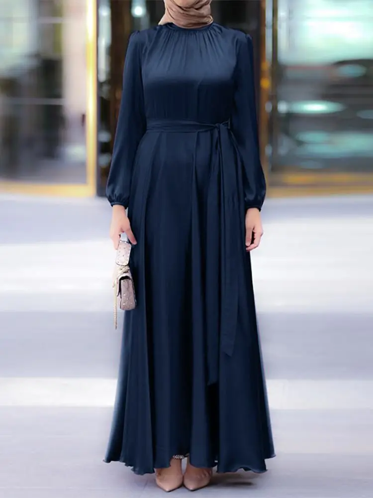 ZANZEA Stylish Muslim Dress Women Satin Party Sundress Puff Sleeve Maxi Vestidos Belted Female Solid Marocain Turkish Robe Femme
ZANZEA Stylish Muslim Dress Women Satin Party Sundress Puff Sleeve Maxi Vestidos Belted Female Solid Marocain Turkish Robe Femme