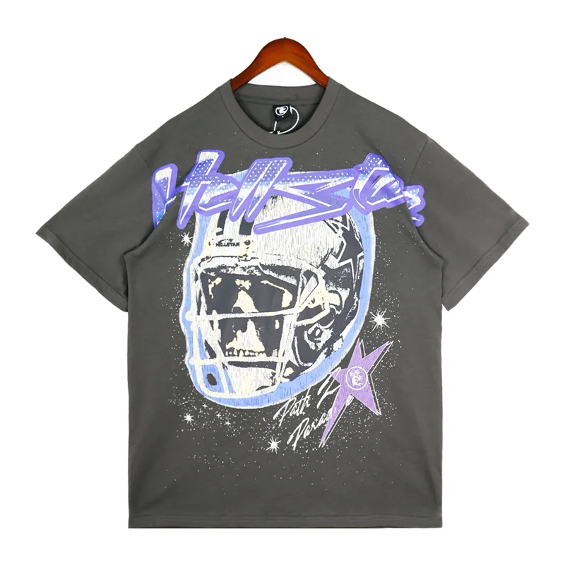 Streetwear Grey Hellstar Men's Short Sleeve T-Shirt Vintage Print Flame Helmet 100% Cotton Tops Mens Womens Loose T-Shirt
Streetwear Grey Hellstar Men's Short Sleeve T-Shirt Vintage Print Flame Helmet 100% Cotton Tops Mens Womens Loose T-Shirt