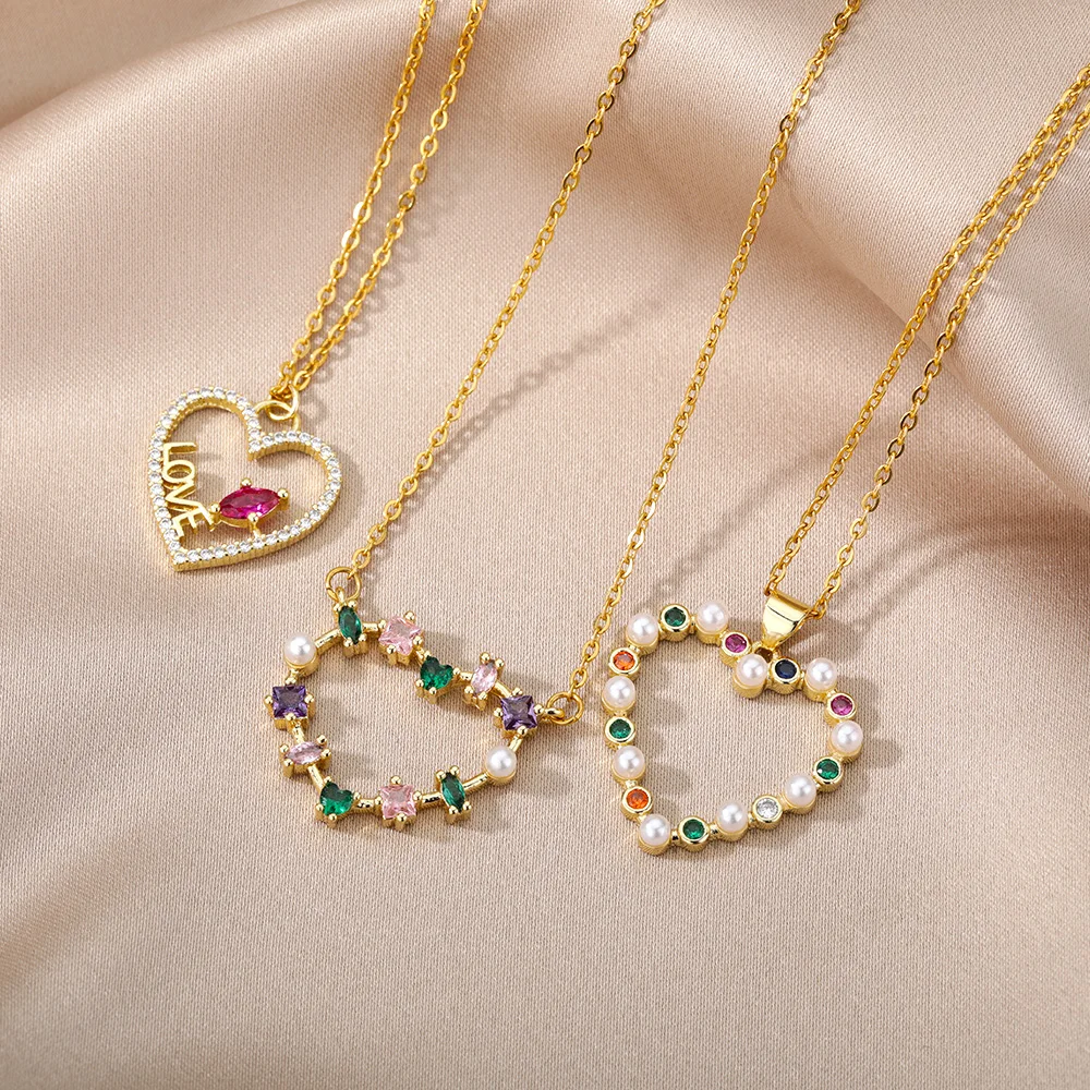 Hollow Colorful Zircon Pearl Heart Necklace For Women Stainelss Steel Gold Chain Romantic Lover Choker Jewelry Wedding Gift
Hollow Colorful Zircon Pearl Heart Necklace For Women Stainelss Steel Gold Chain Romantic Lover Choker Jewelry Wedding Gift