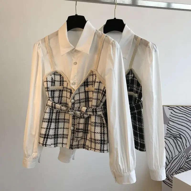 Fake two-piece plaid shirt women's 2022 spring new fashion retro design long-sleeved top short
Fake two-piece plaid shirt women's 2022 spring new fashion retro design long-sleeved top short