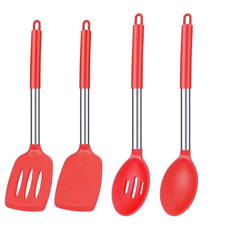 4 Pcs Silicone Cooking Spoon Slotted Spoon Turner Spatula,Stainless Steel Handle,for Nonstick Cookware 
4 Pcs Silicone Cooking Spoon Slotted Spoon Turner Spatula,Stainless Steel Handle,for Nonstick Cookware