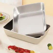 304 Stainless Steel Tray Food Grade Square Plate Steamed Rice Barbecue Plate Commercial Kitchen Dish Thickened Water Tray