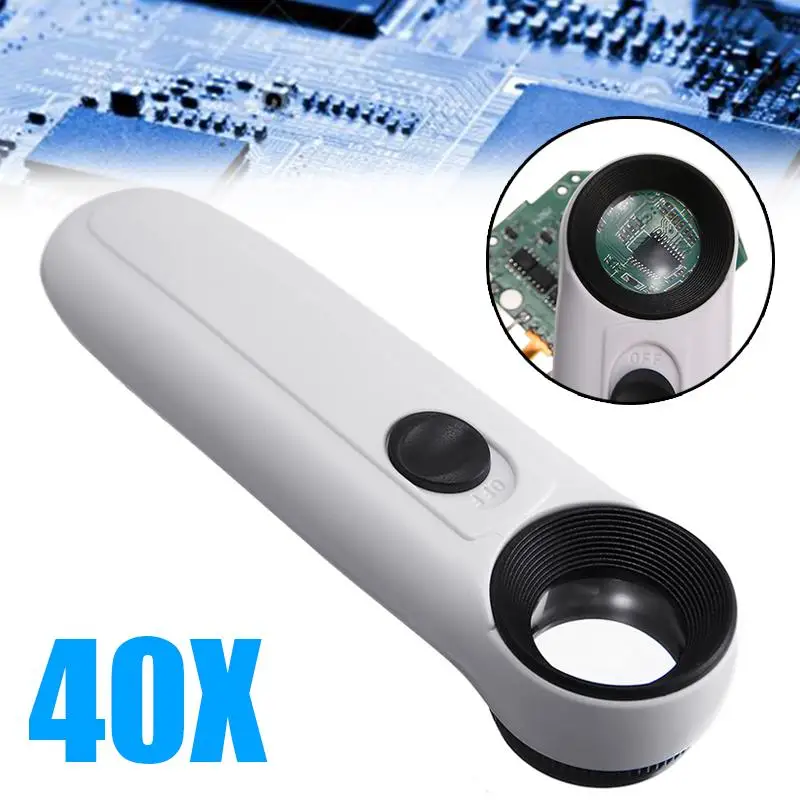 

40x 3.5mm LED Light Magnifying Glass Loupe Handheld Microscope Magnifier Illuminated lamp For Circuit Boards Hallmarks Jewelry