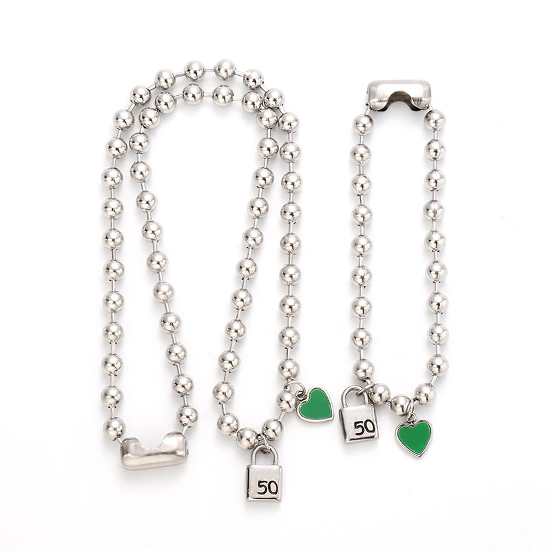 Stainless Steel 6mm Fashion Shell Heart Charm Necklace Bracelet Set Beand Chain Lock Key 50 Pendant Bracelet For Women Jewelry
Stainless Steel 6mm Fashion Shell Heart Charm Necklace Bracelet Set Beand Chain Lock Key 50 Pendant Bracelet For Women Jewelry