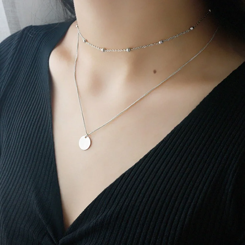 925 Sterling Silver Bead Chain Double Layer Smooth Disc Pendant Exquisite Choker Long Necklace Gift for Women Fine Jewelry
925 Sterling Silver Bead Chain Double Layer Smooth Disc Pendant Exquisite Choker Long Necklace Gift for Women Fine Jewelry