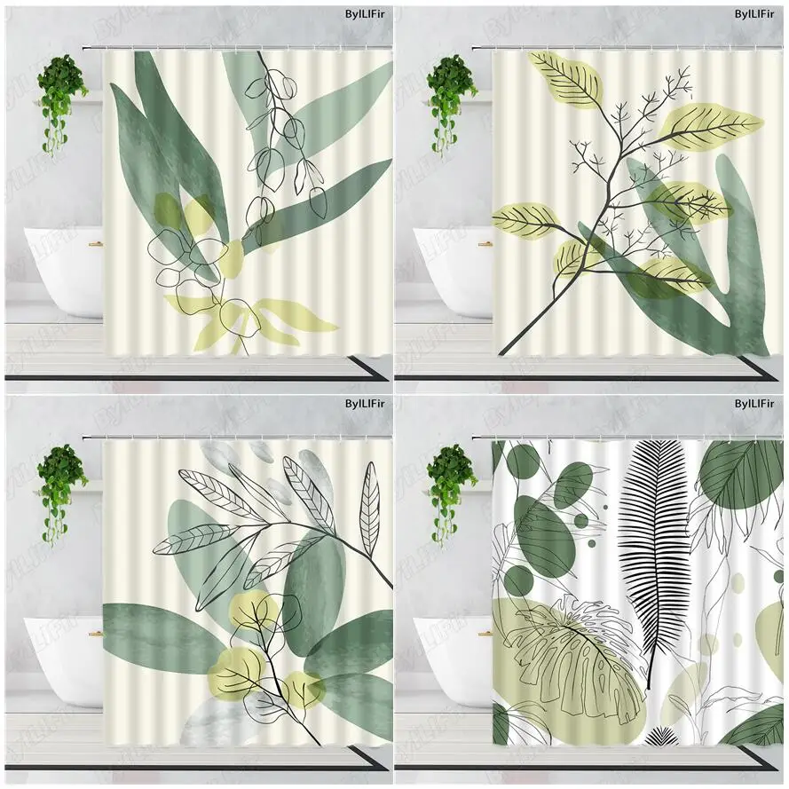 Abstract Mid Century Shower Curtains Watercolour Plants Leaves Black Lines Modern Minimalist Boho Fabric Bathroom Decoration Set
Abstract Mid Century Shower Curtains Watercolour Plants Leaves Black Lines Modern Minimalist Boho Fabric Bathroom Decoration Set