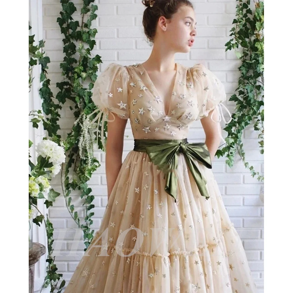 

HAOWEN Dreamy Sweetheart Neck Lace Prom Dress A-line Modern Beach Party Robes De Soiree De Mariage Special Event Evening Dresses