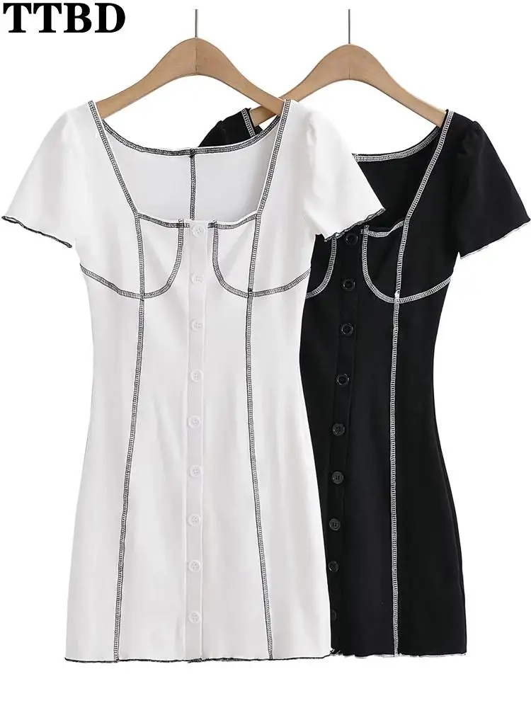 TTBD Women 2022 fashion contrasting edge button-up mini dress traf square collar short sleeve female dresses vestidos mujer
TTBD Women 2022 fashion contrasting edge button-up mini dress traf square collar short sleeve female dresses vestidos mujer