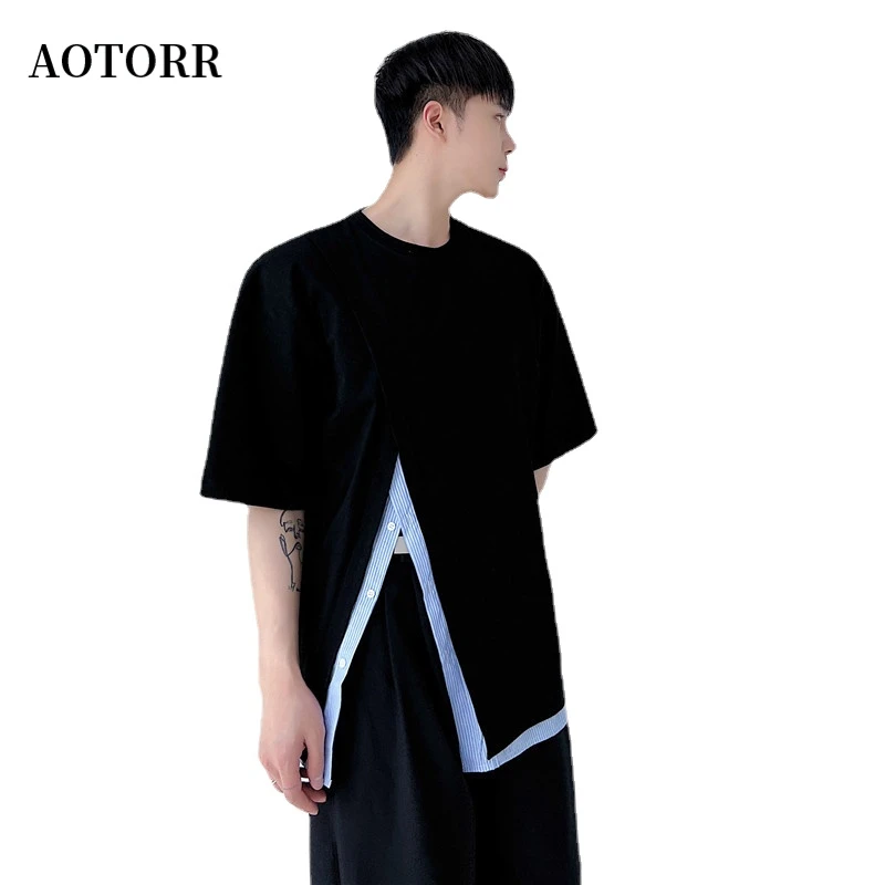 2022 Summer Mens Casual T-shirt Double-layer Fake Two-piece Short-sleeved Male Irregular Slit Slanted Hem Tide T-shirt NewTop
2022 Summer Mens Casual T-shirt Double-layer Fake Two-piece Short-sleeved Male Irregular Slit Slanted Hem Tide T-shirt NewTop