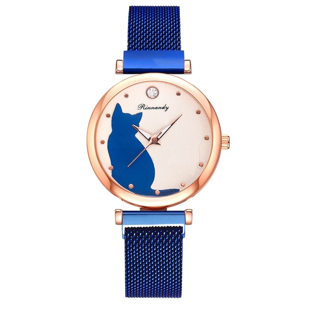 

Часы наручные женские кварцевые с сетчатым браслетом, модные роскошные повседневные, с милым котом